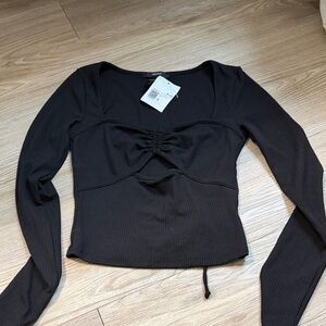 Forever 21 Black Ruched Long Sleeve Top